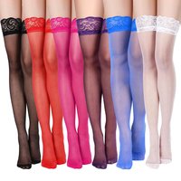 1 Pair Women Thigh High Stockings Anti-skid Silicone Lace Stockings Silk Stocking Tights for Women and Girls Supplies