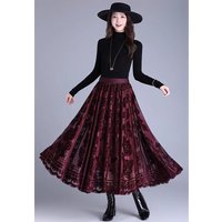 New Mesh Half length Long Skirt Retro Women's High Waist Mid length Elastic Waist Large Swing Skirts
