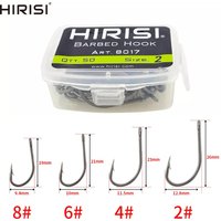 Hirisi 50pcs Carp Fishing Coating High Carbon Stainless Steel Barbed Hooks 8017 Fishing Hooks Accessories
