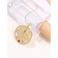 European and American New Copper Gold-plated Color Micro-inlay Colorful Zircon Life Tree Pendant Women's Necklace