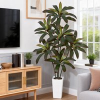 Artificial Dracaena Plant Fake Tree with White Tall Planter Faux Tall Floor Plant Artificial Trees for Home Office Decor