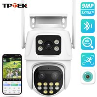 9MP WIFI IP Camera Three Lens Dual Screen With 8X Zoom 6MP PTZ Camera Ai Auto Tracking Security Video Surveillance Camera iCSee