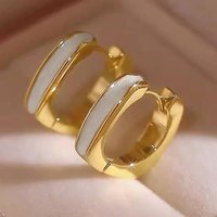Huitan Red/White Enamel Design Women Hoop Earrings Gold Color Elegant Wedding Engagement Accessories Fashion Jewelry for Party
