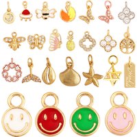 Super Mini Star Flower Butterfly Bee Smiling Face Charm Pendant,Cubic Zirconia Paved Jewelry Necklace Bracelet Accessories L22