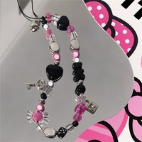 Y2K Phone Chain Black Bear Pentagram Beaded Key Hanging Women Wrist Jewelry Candy Love Heart Cellphone Chain Charm Lanyard