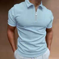 Men striped golf shirt with quarter zipper lapel casual holiday short sleeved T-shirt fashionable basic style regular fit shirt