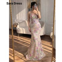 Sara Custom Floral Lace Spaghetti Straps Fishtail Floor Length Elegant Party Dress for Women Luxury Prom Dresses 2026 Evening