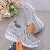Women's Rhinestone Knitting Wedge Sneakers Slip-On Breathable Walking Shoes Comfortable Platform Wedge for Casual Daily Wear