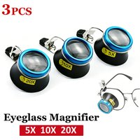 5X 10X 20X Eyeglass Magnifier Clip-On Eye Loupe Magnifying Glass Lens Portable Eyepiece Magnifier for Watchmakers Repair Tools