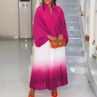 Autumn Fashion 2025 Long Sleeve V-neck Polyester Party Evening 2 Pieces Top Long Skirts Matching Sets African Clothes for Women