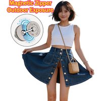 Woman Outdoor Sex Exposure Skirts with Magnetic Button Quick Take Off Design Dress Crotch Exposure Panties Jeans Dress Half Body