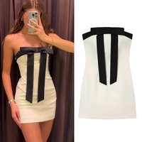 Women Strapless Dresses White Mini Tube Tops Dress With Bow Off Shoulder Straight Neck Slim Dress 2026 New Female Sexy Vestidos