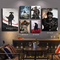 Game Ghost Of Tsushima Anime Posters Sticky Decoracion Painting Wall Art White Kraft Paper Wall Decor