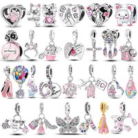 charms plata de ley 925 Pink Series Various Pendant Beads Fits 3mm Bracelets Necklace For Women Luxury DIY Fine Jewelry Making