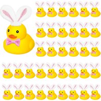 6/12/24/36 Set Easter Rubber Duck with Plush Rabbit Ears Small Bow Rubber Ducks Toys for Shower Holiday Decor