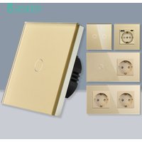BSEED 1/2/3Gang Touch Switch 1Way Type-c USB Wall Sockets EU Standard Light Switch With Power Sockets Glass Panel Gold