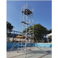 Construction Works Aluminium Mobile Ladder Scaffolding With Step Stairs Wheels