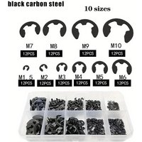 120PCS Black Stainless Steel Retaining Circlip Set Snap Ring E-Clip Washer Assortment for Shaft Fastener M1.5-M10