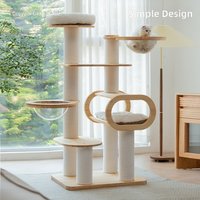Solid Wood Cat Tree with Condo &Scratching Posts,Large Multi-Level Cat Tower for Maine Coon & Ragdoll,Sturdy Natural Wood Finish