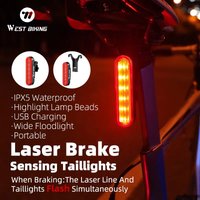 WEST BIKING Laser Bicycle Rear Light Brake Sensor Smart Safety Warning Taillights USB Charging LED High Visibility Helmet Lamp
