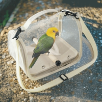 Portable Bird Carrier Bag Breathable Mesh Wooden Stand Parrot Out Bag Clear Window Large Capacity Travel Bird Cage Pet Supplies