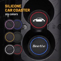 2pcs/1set For Beetle Cartoon Emblem TDI TSI GTD Car Coaster Waterproof Non-Slip Rubber Mat Water Cup Slot Decorate Accessories