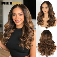 FREEDOM Body Wave Synthetic Lace Front Wigs For Women 9x6 Free Part Pre Plucked Lace Wig 20 inch Pre-cut Ombre Brown Blonde Wigs
