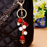 Pomegranate Flowers Keyrings with Pearl Bag Pendant Charm Dangle Elegant Keychain - Stylish Accessory for Bags