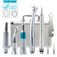 5Pcs/Kit LED High Speed Dental Handpiece Dental Ultrasonic Air Low Speed Kits+Free 15Burs With Lights Push Button 3 Water Spray
