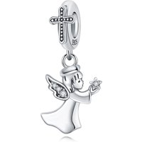 PANPOKI 925 Sterling Silver Angel Cross Charms Beads Pendant Fit DIY Bracelet Necklace Jewelry Souvenir Gifts