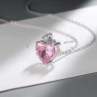 Fashion 925 Sterling Silver Zircon Pink Heart Necklaces For Women Luxury Designer Fine Jewelry Gift Female Items
