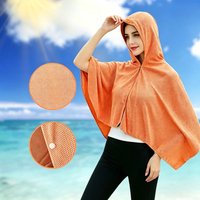 Ice Cool Sun Protection Beach Towel Poncho Cover Up Quick Dry Absorbent Oversized Hooded Towel Wrap for Swimming Pool Travel