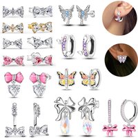 Romantic 925 Sterling Silver Charm Bow Flying Butterfly Earring Fine Jewelry Accessories Dating Engagement Matching Gifts