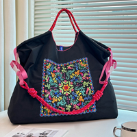 New Women's Shoulder Bag, Bohemian Style, Flower Embroidery Shopping Bag, Japanese Style Lightweight Foldableable Large-Capacity Tote Bag, Suitable for Work Clothing, Travel, Shopping, Holiday Gifts,