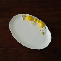 Assiette ovale en céramique Lemon Relief, plateau de service pour fruits frais et desserts pour la famille, élégante assiette à poisson, vaisselle de table décorative