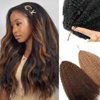 Pre-divided 1B/30 Highlight Kinky Straight Feather Crochet Hair Extensions Chocolate Brown Colored Yaki Wave Bundles Human Hair