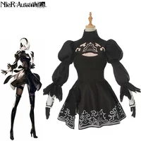 Nier Automata Yorha 2b Cosplay Costume Full Set Black Dress for Women Halloween Party Fancy Dress Anime Cosplay Outfit