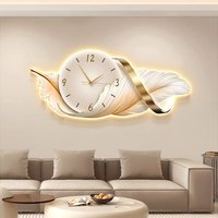 Feather Design Glowing Wall Clock With LED Light Luxury Silent Clock For Living Room Bedroom Home Decor