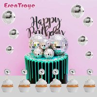 Mirror Disco Ball Decoration 70s 80s Birthday Disco Party Decor Pendant Cake Topper Wedding Hanging Ornament Tablecover Supplies