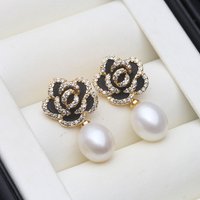 Wedding Freshwater Pearl Drop Earrings Women,Luxury 925 Silver Natural Pearl Earrings Wife Girls Birthday Gift White Black