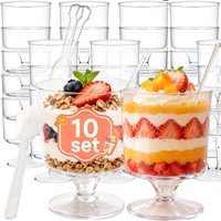 5oz Disposable Plastic Dessert Cups with Spoons Clear High Footed Parfait Glasses for Pudding Mousse Ice Cream Jelly Cups Party