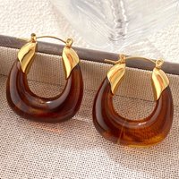 Plated Gold Color Resin Hoop Earrings for Women Retro Acrylic U-Shape Huggie Earrings Minimalist Jewelry Gift for Her