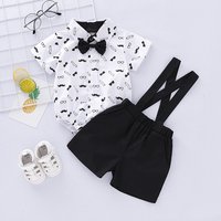 Costumes à manches courtes pour bébés garçons, costume de batterie avec nœud et pantalon à bretelles, vêtements de gentleman, fêtes de mariage, festivals, 0-24 mois