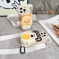 For Samsung Galaxy A16 A06 A26 A56 A04E A05 A05s A15 A25 A35 A55 Dog Butter Bear Wallet Case With Rope
