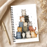 Stacking Cats Themed Notebook 1pc, Blank Lined Pages, Ideal Gift for Note-Taking, Inspiring for Everyone, Perfect for Students