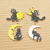 10pcs Sun Moon Cat Charm Jewelry Accessories Enamel Necklace Earring Pendant Diy Making Craft Supplies Alloy Metal Gold Plated