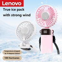 Lenovo Handheld Ice-Cooling Fan Portable Long-Lasting Quiet Foldable Desktop Neck-Wearable Mini Cooling Fan with Digital Display