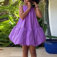Krisstargirl Womens Summer Bubble Mini Dress 2025 High Waisted Sleeveless Flare Skirt Cotton Short Casual Dresses for Woman