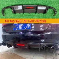 For Audi A6 C7 2012-2015 KB Style With lights Carbon Fiber Back lip Car Rear Bumper Diffuser Rear Splitters Spoiler body kit