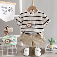 Tenue décontractée rayée pour garçons, ensemble t-shirt et short à col rond, vêtements d'été pour enfants